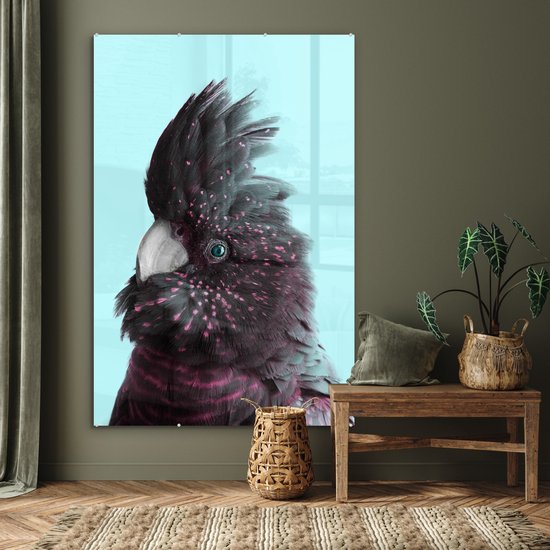 MuchoWow® Peinture sur Verre - Cacatoès - Vogel - Blauw - 100x150 cm - Peintures sur Verre Acrylique - Photo sur Glas
