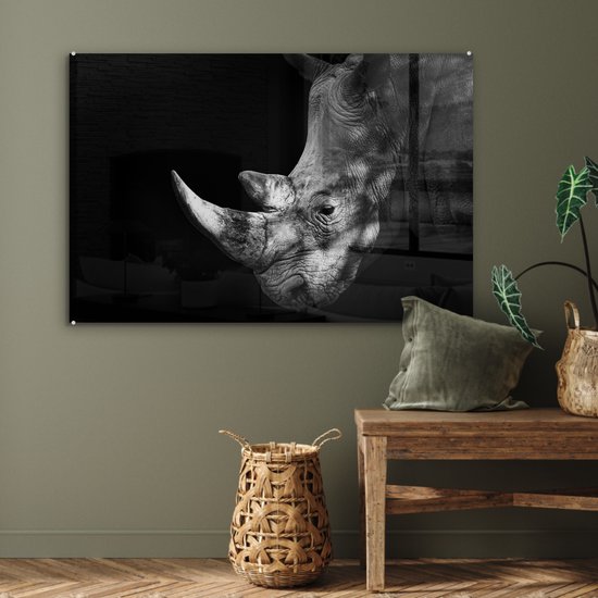 Peinture sur Verre - Rhinocéros - Animal - Lumière - 120x80 cm - Peintures Plexiglas