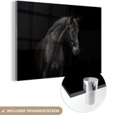 MuchoWow® Glasschilderij 120x80 cm - Schilderij acrylglas - Paard - Dier - Zwart - Foto op glas - Schilderijen