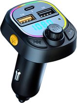 Transmetteur FM - Adaptateur Bluetooth Bluetooth voiture - Kit voiture - Transmetteur FM Bluetooth - 2x Port USB Fastcharger - Port USB-C - Chargeur USB - Lumière RVB - Transmetteur FM BT pour voiture