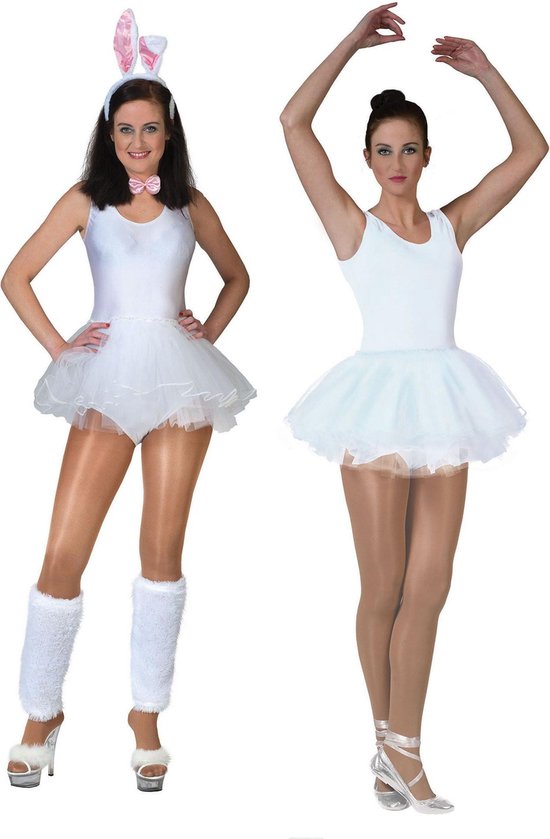 Funny Fashion - Dans & Entertainment Kostuum - Ballerina Vrouw Wit Kostuum - Wit / Beige - Maat 36-38 - Carnavalskleding - Verkleedkleding