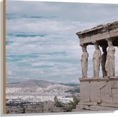 Hout - Uitzicht op Parthenon Tempel in Athene, Griekenland - 80x80 cm - 9 mm dik - Foto op Hout (Met Ophangsysteem)
