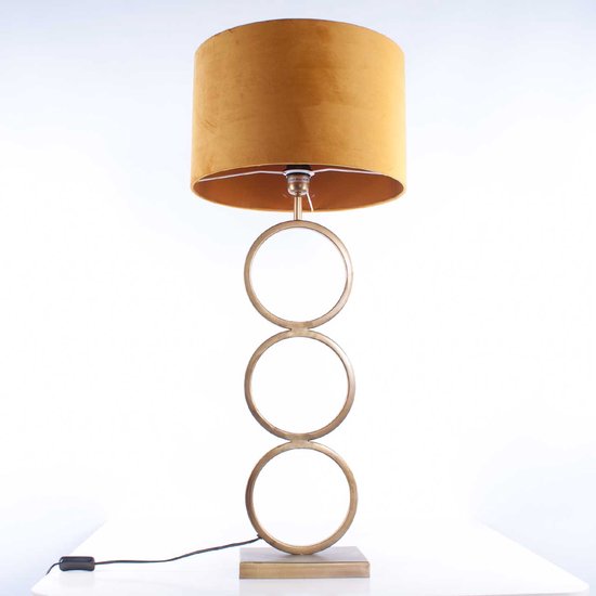 Tafellamp capri 2 ringen | 1 lichts | geel / bruin / goud | metaal / stof | Ø 40 cm | 94 cm hoog | tafellamp | modern / sfeervol / klassiek design