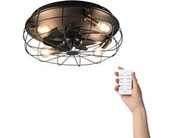 Fantiluxe - Sam - Plafondventilator met verlichting - Zwart - Ø48cm - Afstandsbediening - Met lamp - Plafond ventilator - Slaapkamer