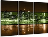 GroepArt - Schilderij -  Steden - Groen, Bruin - 120x80cm 3Luik - 6000+ Schilderijen 0p Canvas Art Collectie