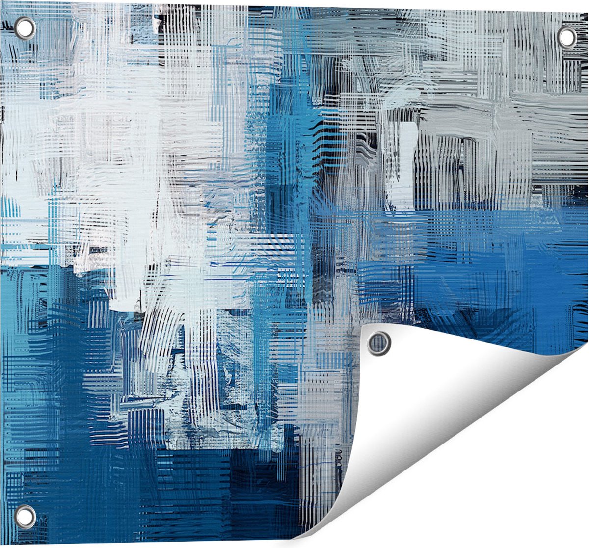 Gards Tuinposter Abstracte Kunst - Blauw Witte Penseelstreken - 50x40 cm - Tuindoek - Tuindecoratie - Wanddecoratie buiten - Tuinschilderij Multikleur