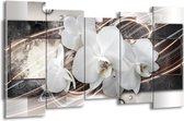 GroepArt - Canvas Schilderij - Orchidee, Bloemen - Grijs, Wit - 150x80cm 5Luik- Groot Collectie Schilderijen Op Canvas En Wanddecoraties