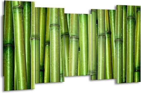 GroepArt - Canvas Schilderij - Bamboe, Natuur - Groen - 150x80cm 5Luik- Groot Collectie Schilderijen Op Canvas En Wanddecoraties