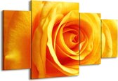 GroepArt - Schilderij -  Roos - Geel, Oranje - 160x90cm 4Luik - Schilderij Op Canvas - Foto Op Canvas