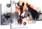 GroepArt - Schilderij -  Zebra - Rood, Zwart, Wit - 160x90cm 4Luik - Schilderij Op Canvas - Foto Op Canvas