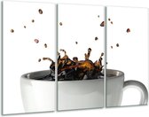 Glasschilderij Koffie, Keuken - Wit, Bruin - 120x80cm 3Luik - Foto Op Glas - Geen Acrylglas Schilderij - GroepArt 6000+ Glas Art Collectie - Maatwerk Mogelijk