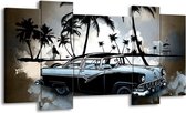 GroepArt - Schilderij - Oldtimer, Auto - Zwart, Wit, Blauw - 120x65cm 5Luik - Foto Op Canvas - GroepArt 6000+ Schilderijen 0p Canvas Art Collectie - Wanddecoratie