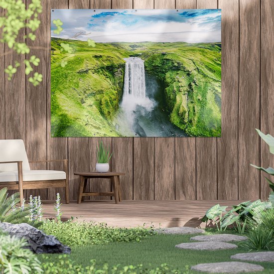Gards Tuinposter Waterval in het Groene Landschap - 120x150 cm