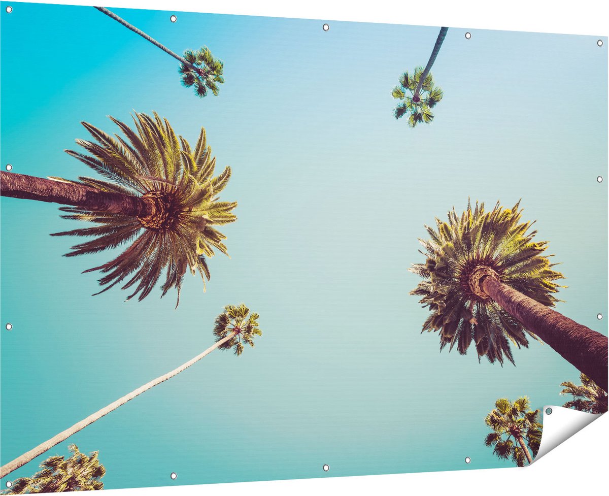 Gards Tuinposter Palmbomen met Bladeren in de Lucht - 180x120 cm - Tuindoek - Tuindecoratie - Wanddecoratie buiten - Tuinschilderij Multikleur