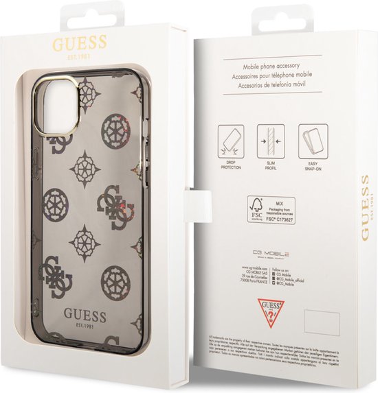 Glitter arrière à paillettes Guess 4G Peony pour Apple iPhone 14 Plus (6,7") - Zwart