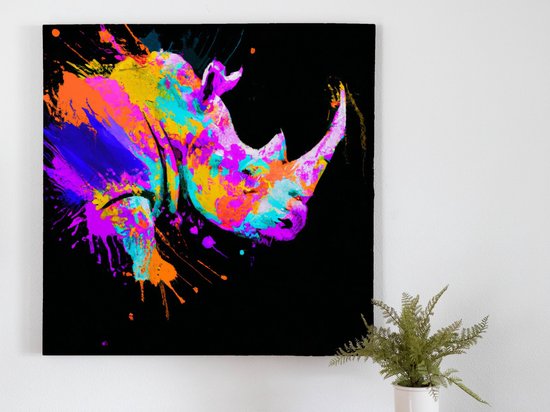 Fiery prismatic rhinoceros | Fiery Prismatic Rhinoceros | Kunst - 40x40 centimeter op Canvas | Foto op Canvas