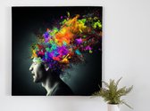 Color Exploding Brain kunst - 100x100 centimeter op Canvas | Foto op Canvas - wanddecoratie