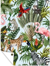 Muurdecoratie buiten Jungle - Dieren - Meisjes - Kinderen - Jongens - Flamingo - Papegaai - 120x160 cm - Tuindoek - Buitenposter