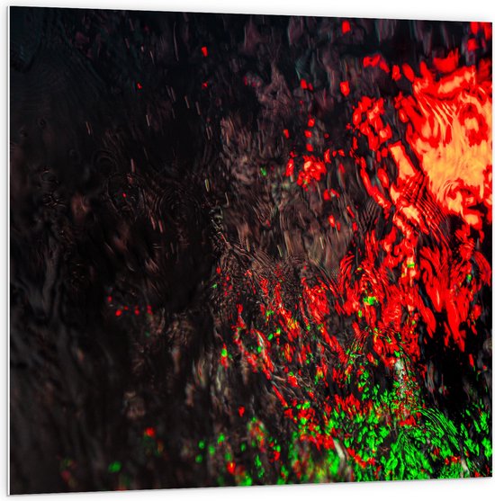 PVC Schuimplaat- Foto van Rood en Groen Licht achter Glazen Wand - 100x100 cm Foto op PVC Schuimplaat