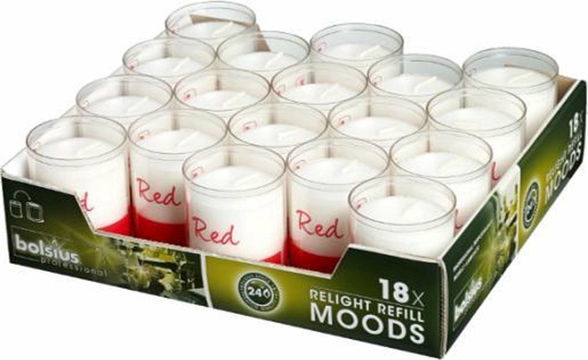 Bolsius navulkaarsen Refill 64x52mm Tray 18 Stuks Rood rood/wit