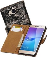 Lace Bookstyle Wallet Case Hoesjes Geschikt voor Huawei Y5 / Y6 2017 Zwart