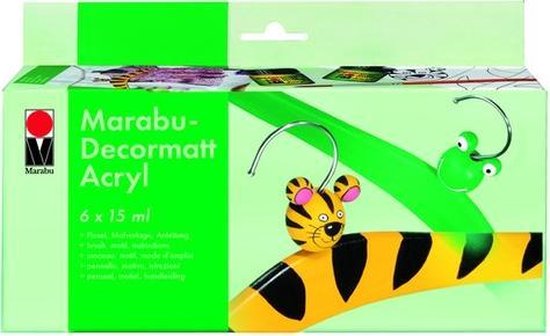 Marabu Starterkit Decormatt Acryl - 6x15ml middengeel , karmijnrood, middenblauw, sapgroen, wit en zwart