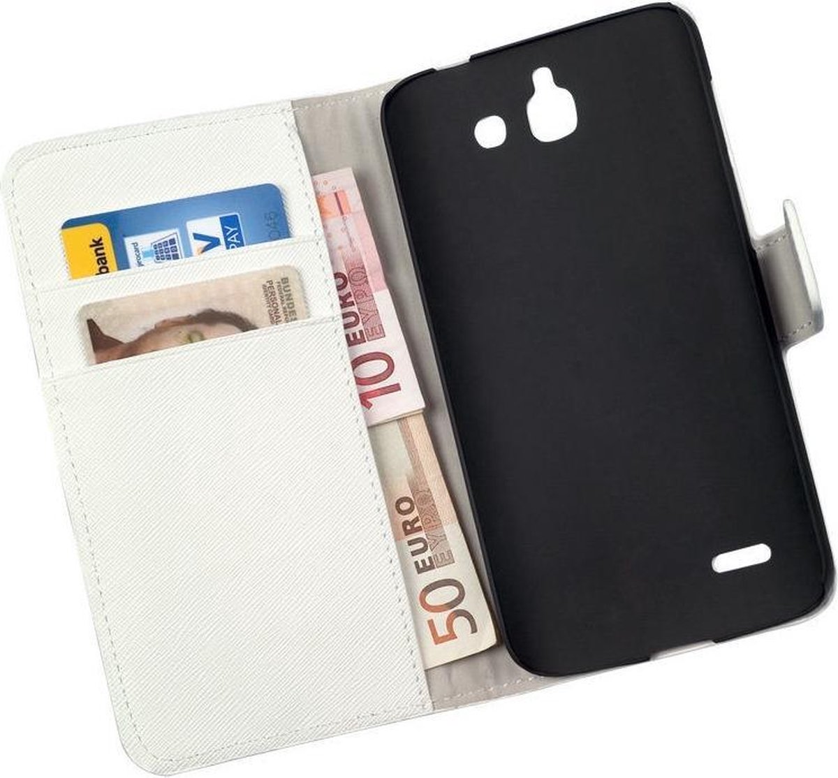 LELYCASE Bookcase Wit Flip Wallet Hoesje Huawei Ascend G730