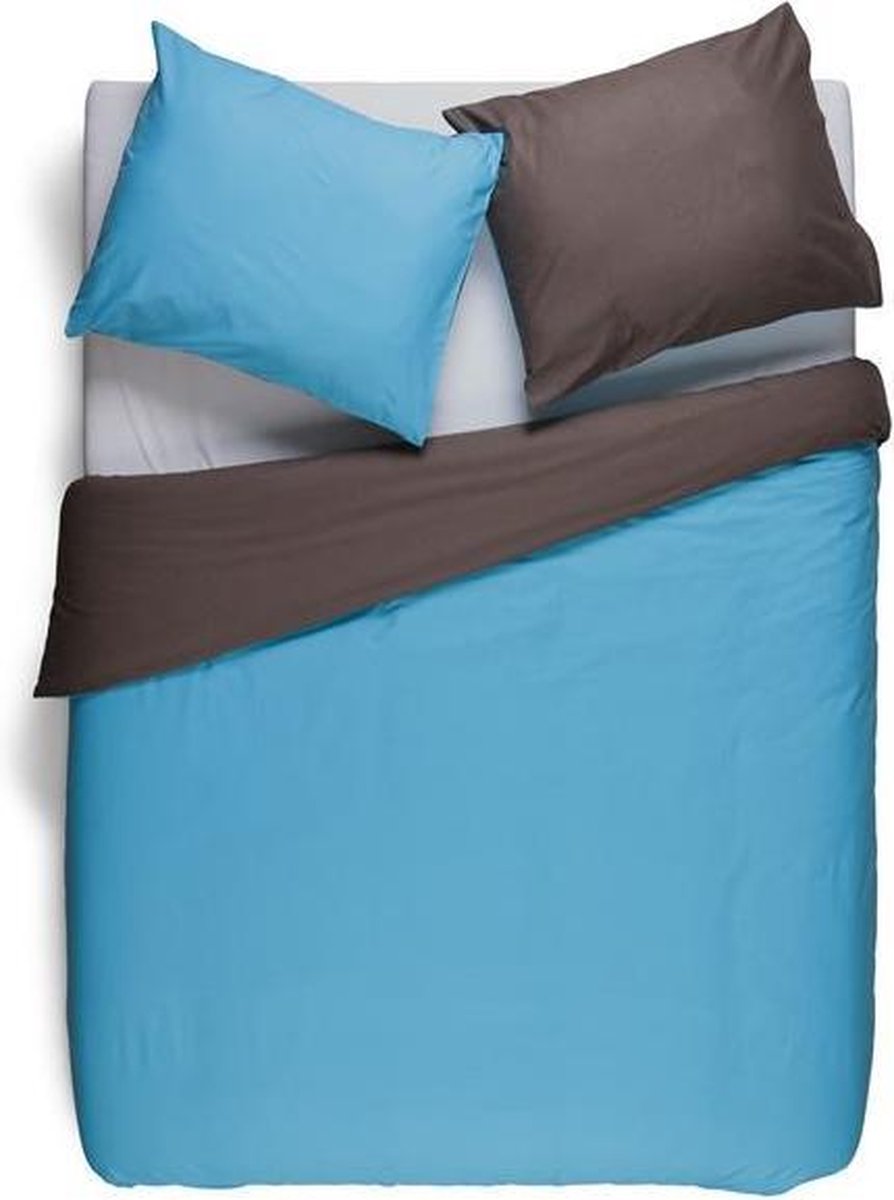 Snoozing Two Tone - Flanel - Dekbedovertrek - Tweepersoons - 200x200/220 cm + 2 kussenslopen 60x70 cm - Turquoise/Bruin