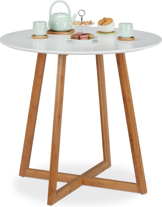 Relaxdays eettafel rond - keukentafel - 2 personen - Scandinavisch - wit -  75 x 80 cm | bol.com