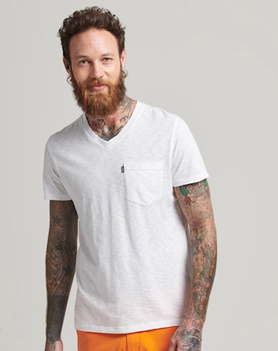 Superdry Heren tshirt T-shirt van biologisch katoen met V-hals en borstzakje