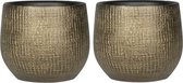 Set de 2x pots de fleurs / pots de fleurs au design moderne et élégant en métal doré Dia 15 cm et Hauteur 13 cm