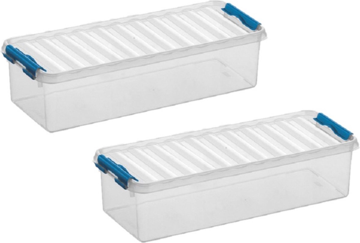 3x stuks opberg box/opbergdoos 3.5 liter 38.5 x 14 x 9.2 cm - Opslagbox - Opbergbak kunststof transparant/blauw