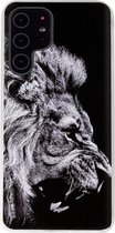 ADEL Siliconen Back Cover Softcase Hoesje Geschikt voor Samsung Galaxy S22 Ultra - Leeuw Zwart