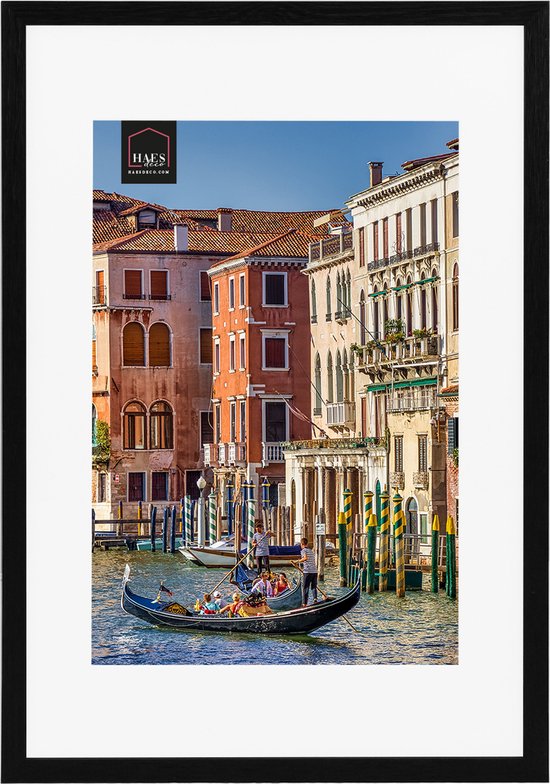 HAES DECO - Houten Fotolijst met Passe-partout Venezia zwart voor 1 foto formaat 30x45 of 40x60 -SP12960