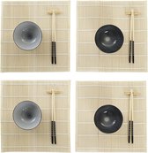 16-delige sushi serveer set aardewerk voor 4 personen zwart/wit - Sushi servies