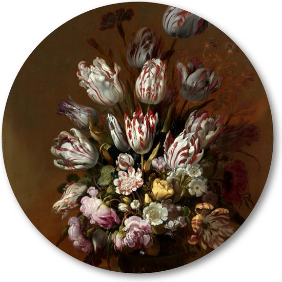 Stilleven met bloemen, Hans Bollongier, 1639 - Muurcirkel Forex 70cm | Wandcirkel voor binnen - Hans Bollongier - Meesterwerken - Bloemen