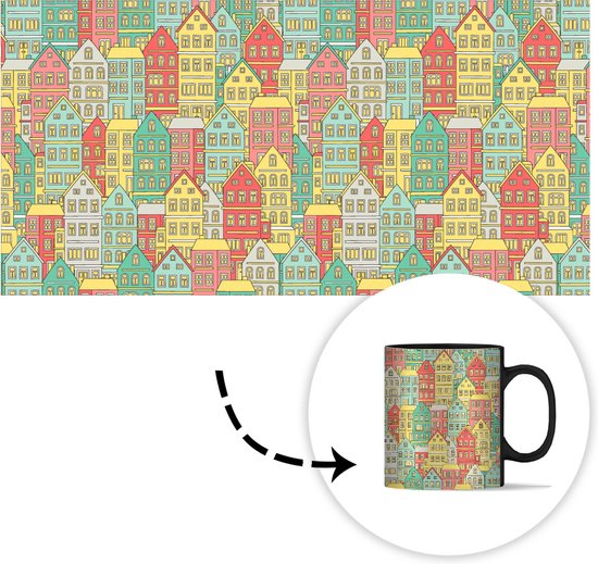 Magische Mok - Foto op Warmte Mokken - Koffiemok - Huis - Patronen - Pastel - Magic Mok - Beker - 350 ML - Theemok
