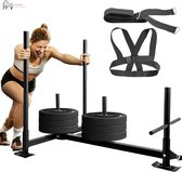 Flanner® Gewicht Slee met Harnas – Sprintslee – Krachttraining Fitness Slede - Capaciteit 225KG - Zwart