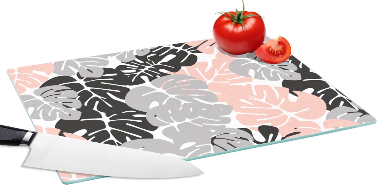 Glazen Snijplank - 39x28 - Monstera - Pastel - Patronen - Bladeren - Snijplanken Glas