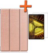 Hoes Geschikt voor Lenovo Tab M10 FHD Plus 2nd Gen Hoes Tri-fold Tablet Hoesje Case Met Screenprotector - Hoesje Geschikt voor Lenovo Tab M10 FHD Plus (2e Gen) Hoesje Hardcover Bookcase - Rosé goud.