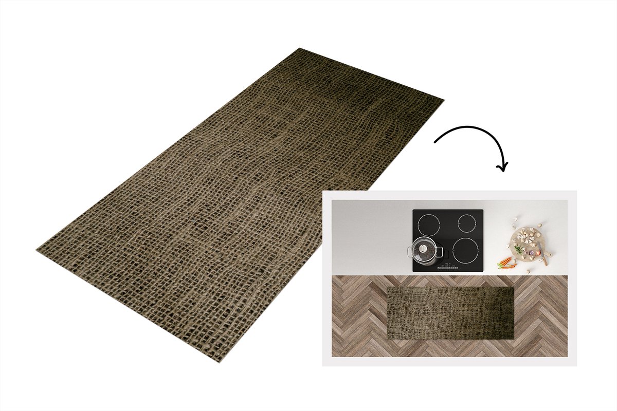 KitchenYeah Keukenloper - Loper keuken - Jute - Bruin - Licht - Keukenloper vinyl Multicolor