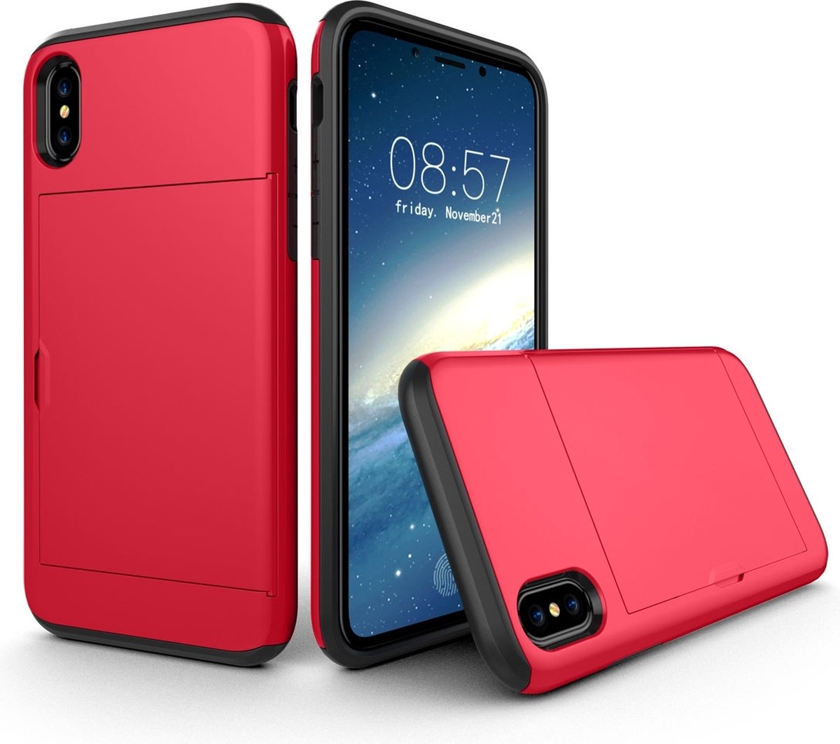 Mobigear Hoesje geschikt voor Apple iPhone XS Telefoonhoesje met Kaarthouder Hardcase | Mobigear Card Backcover Shockproof met Pasjeshouder | Kaarthouder voor 2 Pasjes | Hoesje voor Pinpas / OV Kaart / Rijbewijs | Schokbestendig iPhone XS