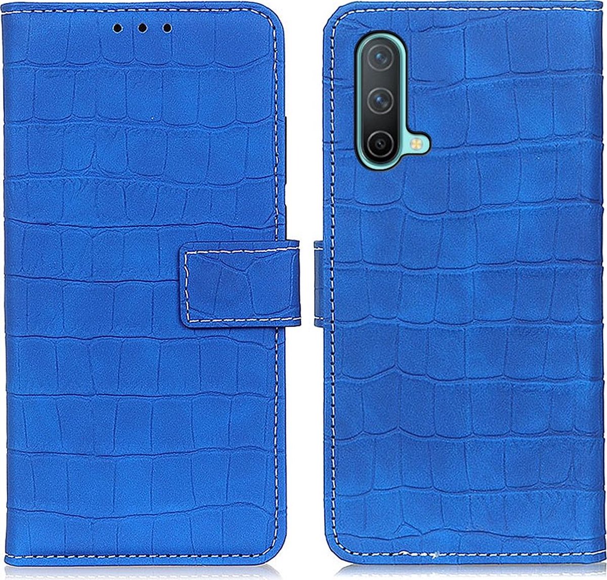 Mobigear Telefoonhoesje geschikt voor OnePlus Nord CE Hoesje | Mobigear Croco Bookcase Portemonnee | Pasjeshouder voor 3 Pasjes | Telefoonhoesje voor Pinpas / OV Kaart / Rijbewijs - Blauw
