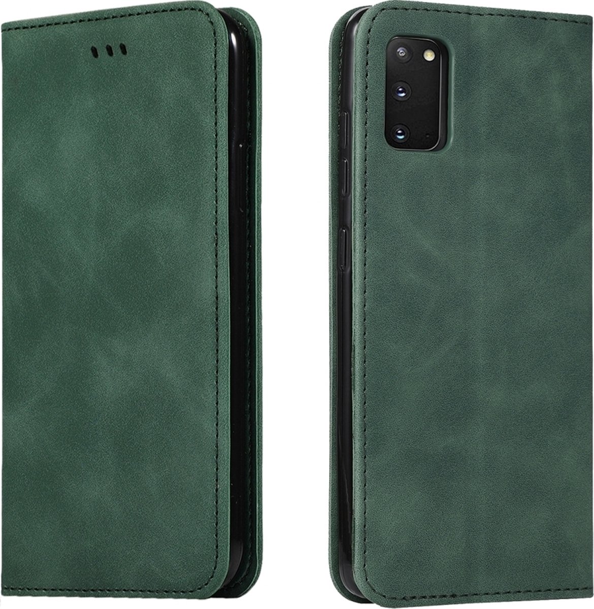 Mobigear Telefoonhoesje geschikt voor Samsung Galaxy S20 Hoesje | Mobigear Retro Slim Bookcase Portemonnee | Pasjeshouder voor 2 Pasjes | Telefoonhoesje voor Pinpas / OV Kaart / Rijbewijs - Groen