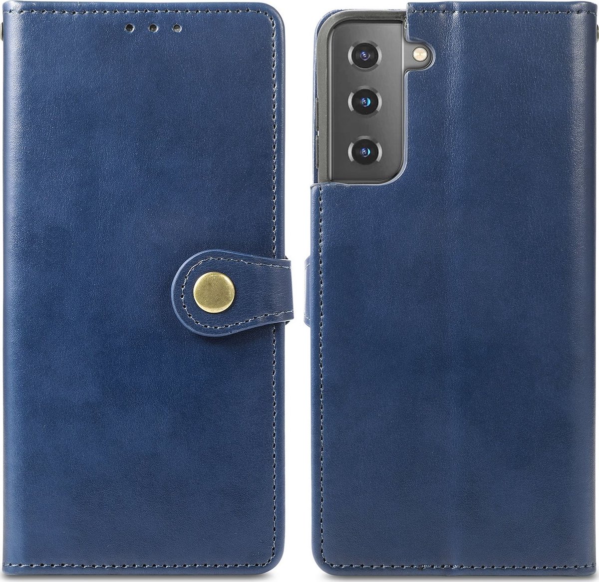 Mobigear Telefoonhoesje geschikt voor Samsung Galaxy S21 Plus Hoesje | Mobigear Snap Button Bookcase Portemonnee | Pasjeshouder voor 3 Pasjes | Telefoonhoesje voor Pinpas / OV Kaart / Rijbewijs - Blauw