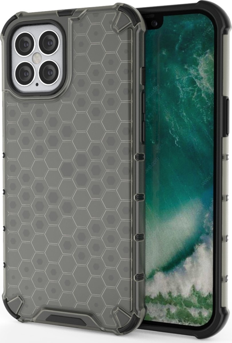 Mobigear Hoesje geschikt voor Apple iPhone 12 Pro Max Telefoonhoesje Hardcase | Mobigear Honeycomb Backcover Shockproof | Schokbestendig iPhone 12 Pro Max Telefoonhoesje | Anti Shock Proof - Grijs