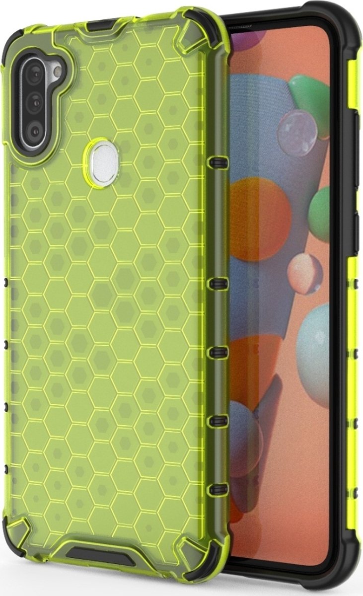 Mobigear Hoesje geschikt voor Samsung Galaxy A11 Telefoonhoesje Hardcase | Mobigear Honeycomb Backcover Shockproof | Schokbestendig Galaxy A11 Telefoonhoesje | Anti Shock Proof - Groen