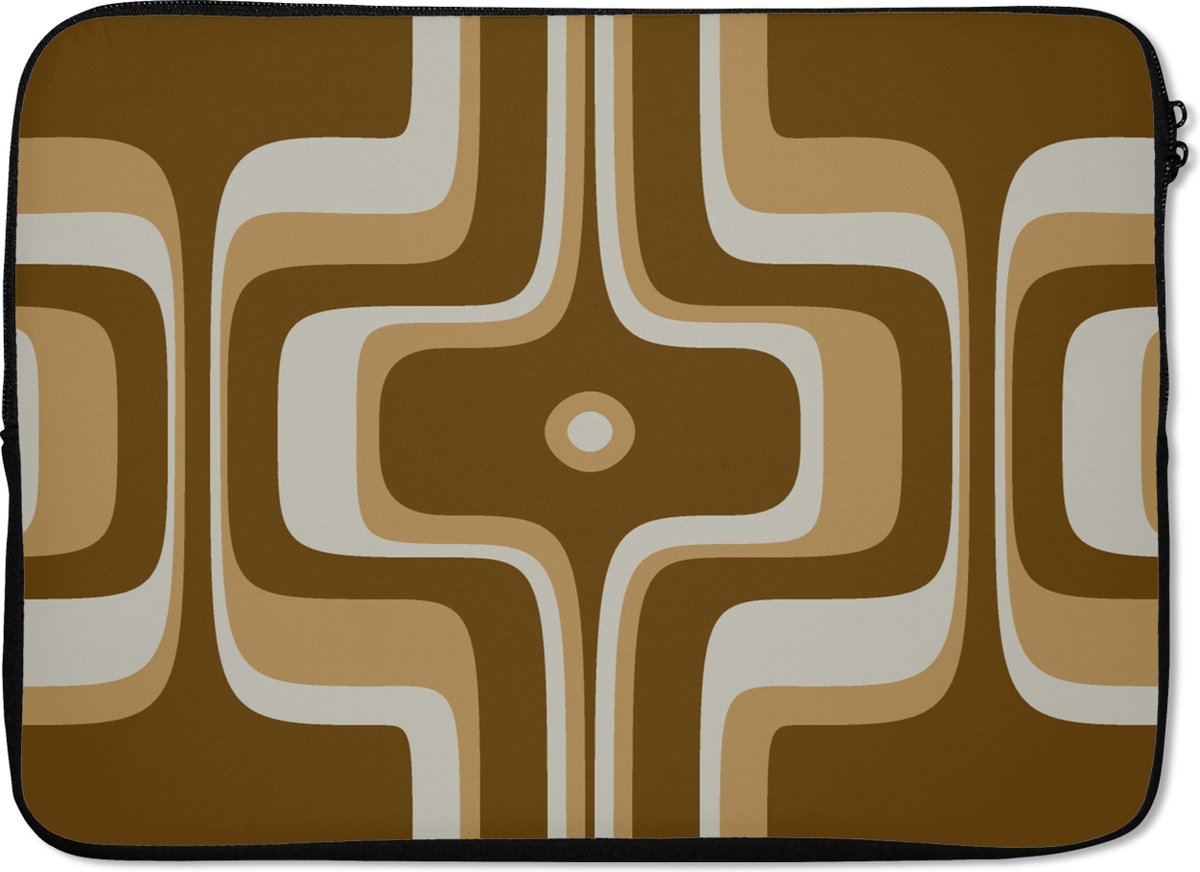 Laptophoes 14 inch - Retro - Design - Bruin - Laptop sleeve - Binnenmaat 33x23 cm - Zwarte achterkant