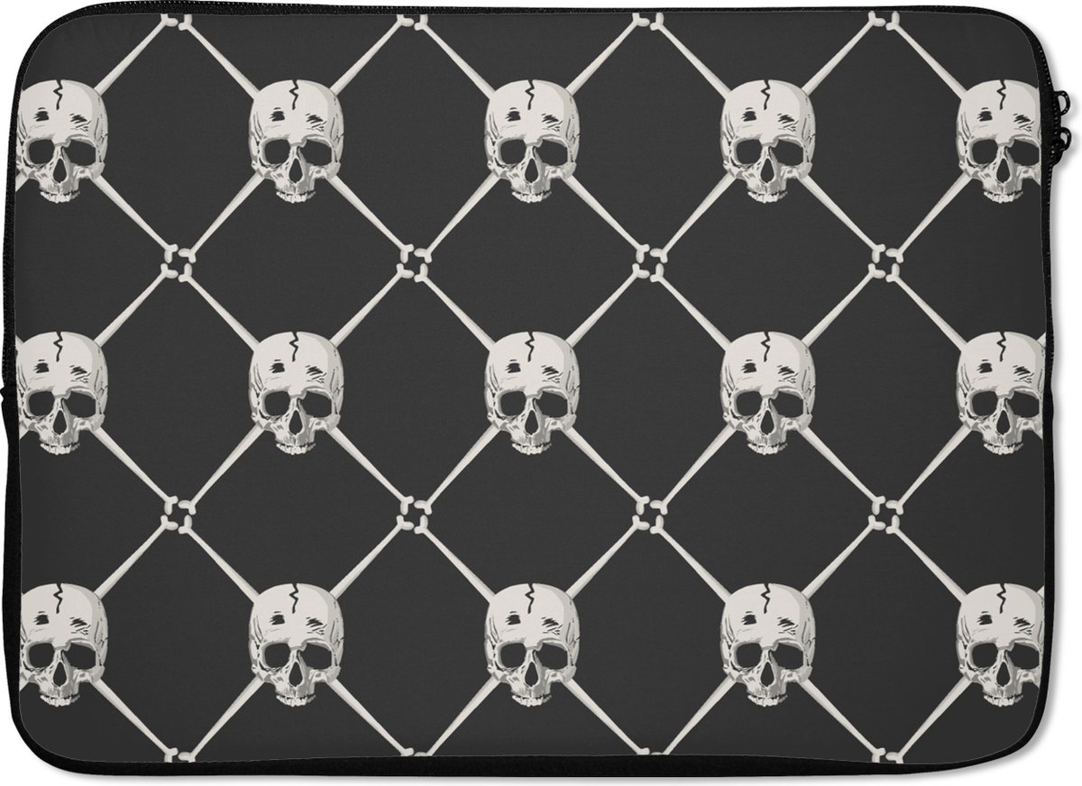 Laptophoes 14 inch - Patronen - Skull - Botten - Piraten - Jongens - Kinderen - Kids - Jongetje - Laptop sleeve - Binnenmaat 33x23 cm - Zwarte achterkant