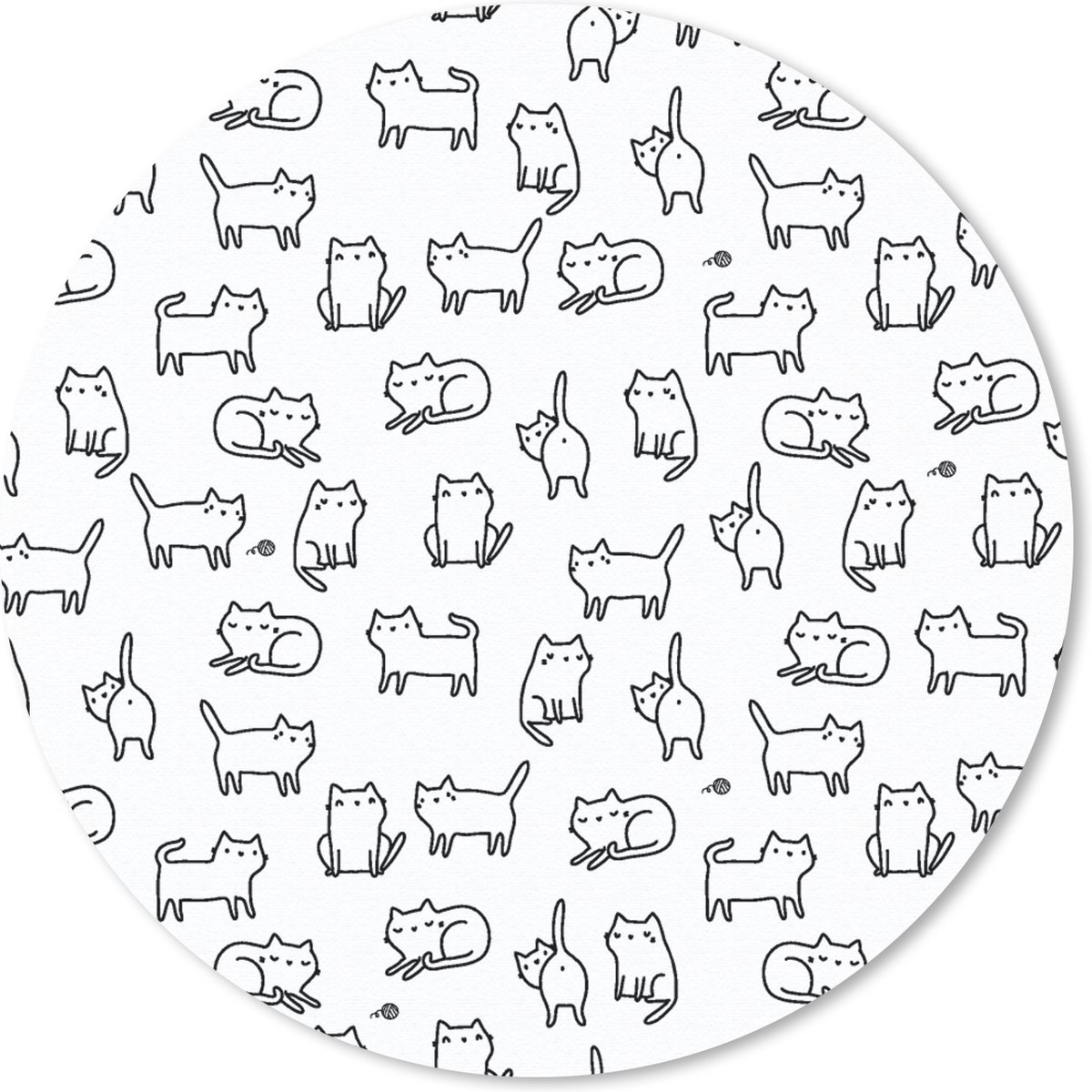 Muismat rond 20x20 cm - Mousepad Meiden - Kat - Patronen - Girl - Kids - Kinderen - Ronde muismatten